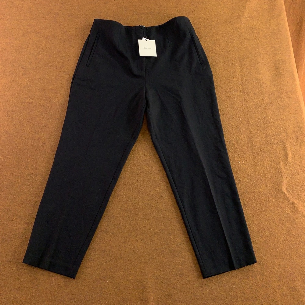 Calvin Klein Womens Large Black Ponte Knit Ankle Trousers NWT